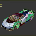 Modern Sleek Sports Car With White Teal Body Aerodynamic Rear Spoiler And Glossy Finish