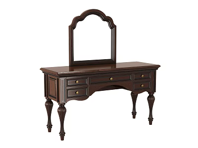 Elegant Dark Wooden Classic Desk With Carved Mirror Drawers And Legs 3d model
