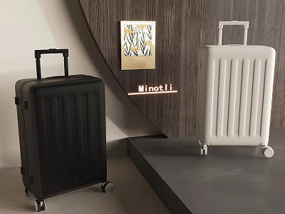 Sleek Black And White Minoti Luggage With Rolling Wheels And Handle 3d model