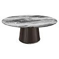 Elegant Round Dining Table Featuring Marble Tabletop With Black White Veins And Dark Brown Base 3d model