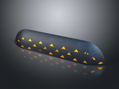 Dark Elongated Object With Yellow Triangular Patterns And Reflection On Gray Background 3d model