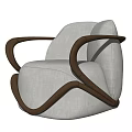 Modern Single Seater Sofa With Light Gray Fabric And Curved Wooden Armrests