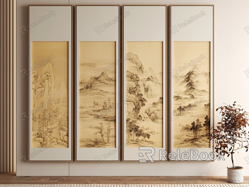 New Chinese Landscape Decorative Painting Hanging Painting Quadruple Screen model