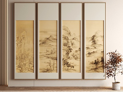 New Chinese Landscape Decorative Painting Hanging Painting Quadruple Screen model