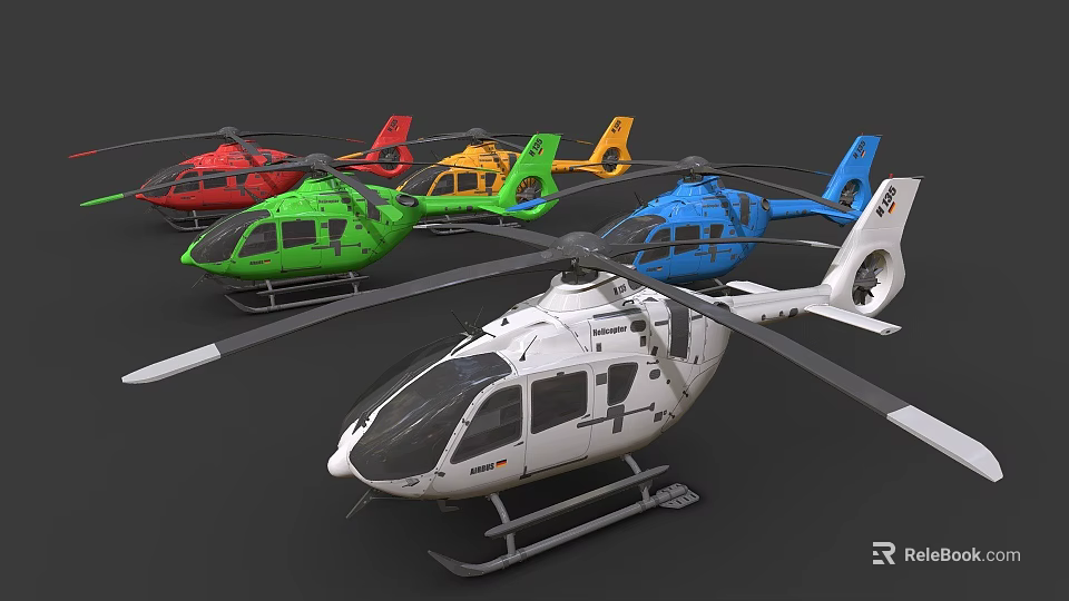Colorful Commercial Airliners Displayed In 3D Render On Dark Background 3d model
