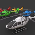 Colorful Commercial Airliners Displayed In 3D Render On Dark Background 3d model