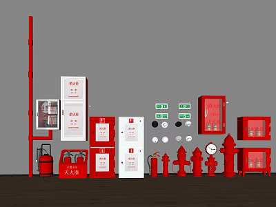 Essential Fire Safety Equipment Including Extinguishers Hydrants Control Panels And Alarm Buttons 3d model