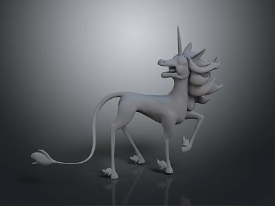 White Unicorn 3D Model With Horn Mane And Tail In Standing Pose 3d model