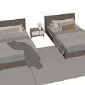 Two Cozy Single Beds With Bedside Tables Table Lamp Pillows Duvets And Striped Rug
