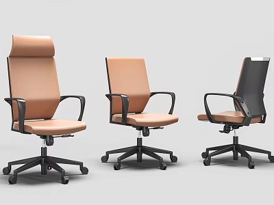 Modern Office Chairs in Brown and Black with Armrests and Wheels 3d model