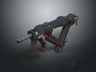 Futuristic Black Tactical Firearm With Blue Red Accents And Modern Design 3d model