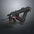 Futuristic Black Tactical Firearm With Blue Red Accents And Modern Design
