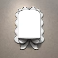 Scalloped Edge Mirror With Blue Pink Frame And Circular Accent Reflecting Bedroom