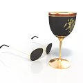 White Sunglasses With Gold Frame And Black Goblet Featuring Golden Decoration