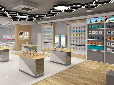 Modern Digital Store Interior with Display Counters Shelves and Electronic Products 3d model