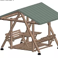 Wooden Garden Gazebo With Green Roof in Lawn Surrounded by Flowers Benches and Table