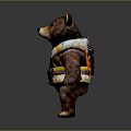 Brown Bear Character Wearing Yellow Life Jacket Standing On Gray Background 3d model