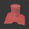 Round Stone Tower Model with Green Vegetation and Natural Terrain