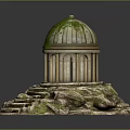 Architectural Domed Building With Columns Green Vines On Dome Rocky Base And Steps