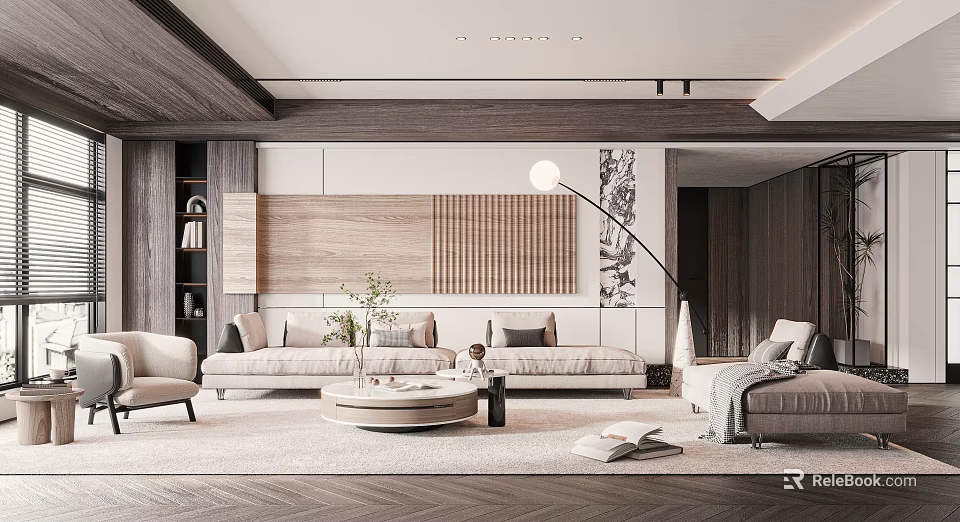 Modern Living Room Interior With Sofas Round Coffee Table And Floor Lamp 3d model