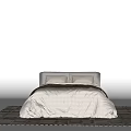 Stylish Gray Double Bed with Soft Duvet Pillows and Headboard on Striped Rug