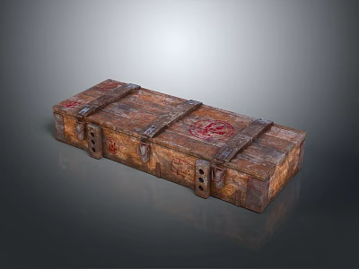 Vintage Weapon Storage Wooden Crate With Leather Straps And Red Stamps 3d model