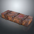Vintage Weapon Storage Wooden Crate With Leather Straps And Red Stamps