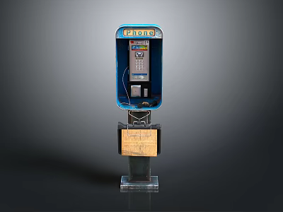 Blue Photo Phone Booth With Digital Screen Control Panel And Base Stand 3d model