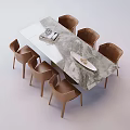 Elegant Modern Dining Table Set With Marble Top And Six Brown Chairs 3d model