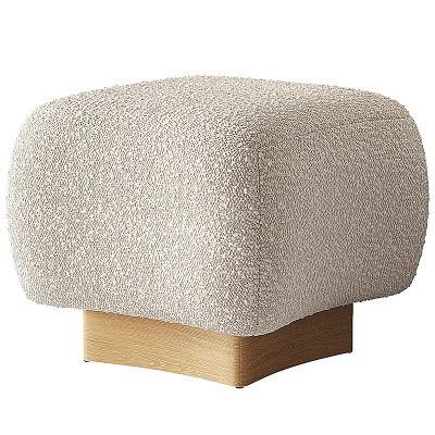 Modern Beige Sofa Stool With Textured Fabric And Wooden Base 3d model