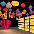 Traditional Colorful Lanterns Exhibition With Hanging Decorations And Wall Displays