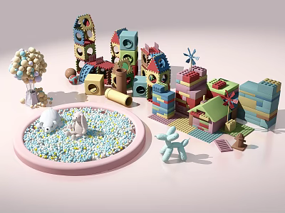 Colorful Kids Playground Equipment With Building Blocks Sand Pit And Small Houses 3d model
