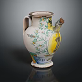Hand Painted Ceramic Vase With Floral Patterns And Yellow Green Design Accents