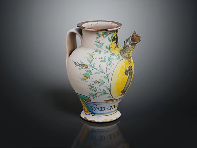 Hand Painted Ceramic Vase With Floral Patterns And Yellow Green Design Accents 3d model