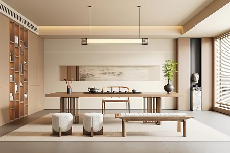New Chinese Style Tea Room Song Style Tea Room Tea Table and Chair Combination Tea Room Cabinet Niche Villa Tea Room Tea Set Combination Teapot Ornaments Landscape Tea Room Hanging Painting 3d model