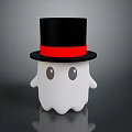Cute White Ghost Game Movie Character With Black Top Hat And Red Band