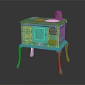 Vintage Green Kitchen Stove With Four Burners Clay Pot Cabinet Doors And Curved Legs