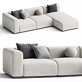 Modern Light Beige Fabric Sectional Sofa With Decorative Pillows And Round Cushion