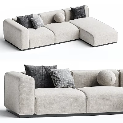 Modern Light Beige Fabric Sectional Sofa With Decorative Pillows And Round Cushion 3d model