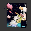 Cartoon Style Decorative Wall Art With Pink Clouds Yellow Stars And Colorful Elements