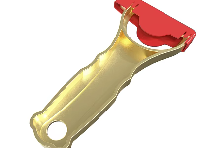 Golden Handle Vegetable Peeler With Red Top And Ergonomic Grip Design 3d model