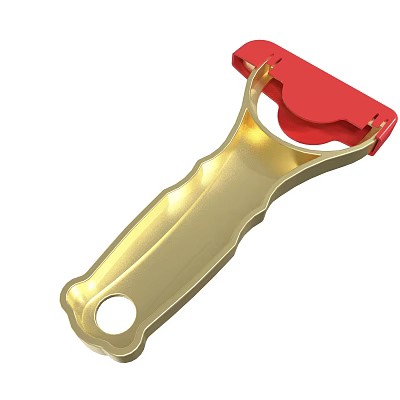 Golden Handle Vegetable Peeler With Red Top And Ergonomic Grip Design 3d model