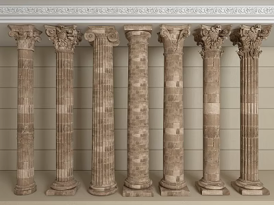 Various Designed Roman Columns Display In Room 3d model