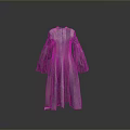 Elegant Women's Long Dress with Gradient Purple Pink Fabric Bell Sleeves and Button Details