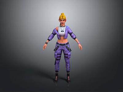 Casual Daily Clothing Outfit With Purple Cargo Pants White Jacket And Black Boots 3d model
