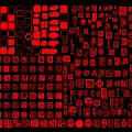 Abstract Red and Black Patterns Featuring Squares Circles and Diverse Symbols 3d model