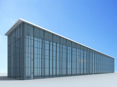 Modern Glass Building Exterior Design With Long Structure Large Glass Facade And Blue Sky 3d model