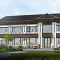 Traditional Modern Detached Villa Exterior Design With Black Tiled Roof White Walls And Green Plants