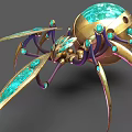 Ornate Fantasy Spider Like Creature With Golden Legs And Green Gem Details