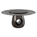 Modern Dining Table With Black Marble Tabletop Central Rotating Tray And Dark Brown Cutout Base 3d model